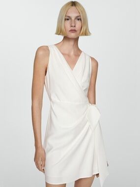 Mango White Bow wrap dress NWT